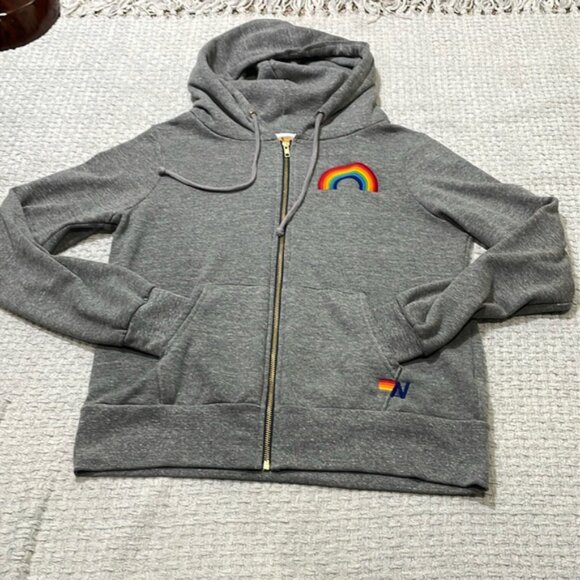 Aviator Nation Rainbow Embroidery Zip Hoodie Gray/Grey USA Unisex Size Small - Picture 7 of 11